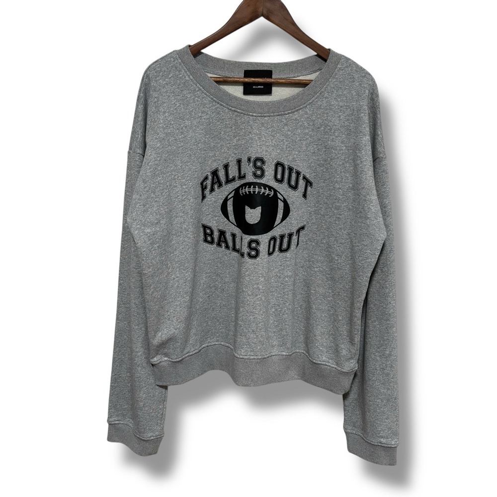 KITTENISH Women's Fall's Out Balls Out Sweatshirt Gray Size XXL 25 x 26.5
